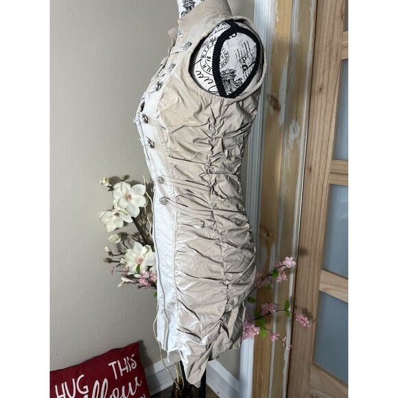 Poetry Tan Short Dress Size M with Brass Buckle Buttons Zip - Picture 5 of 8